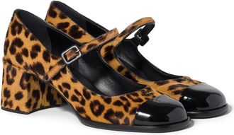 Miu Miu Printed Leather Pumps, Woman, Honey / Black, Size 35,5