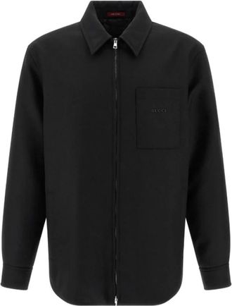Gucci Wool Twill Zip Overshirt - Heren - Casual Overhemden - Zwart - L - Wol - Overhemden