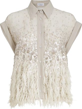 Brunello Cucinelli Dazzling d&eacute;grad&eacute; shirt in Silver at Nordstrom, Size Xx-Small Eu