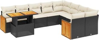 vidaXL Vidaxl - Set De Sof&aacute;s De Jard&iacute;n 10 Pzas Cojines Rat&aacute;n Sint&eacute;tico Negro