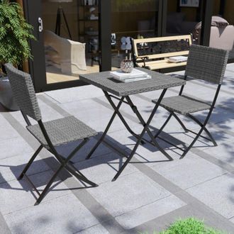 Home Discount Home Discount - Capri 3 Piece Rattan Bistro Set Garden Patio Furniture Outdoor 2 Seater Table & Chairs Set, Grey