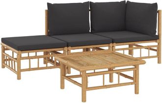 vidaXL Set De Muebles De Jard&iacute;n 4 Piezas Bamb&uacute; Con Cojines Gris Oscuro Vidaxl