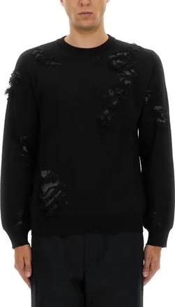 Maison Margiela Textured Black Wool Sweater With Relaxed Fit