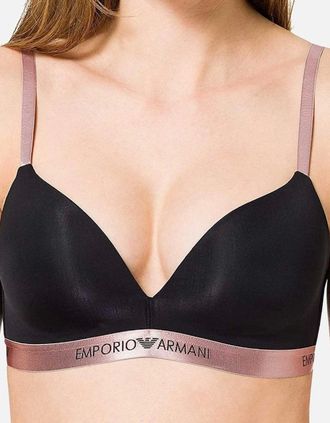 Emporio Armani Womens Iconic Microfiber Padded Triangle Bra, Black - Size: XL