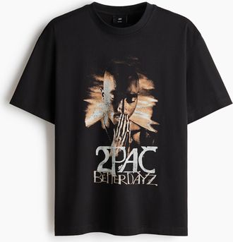 H&M T-Shirt in Loose Fit - Schwarz