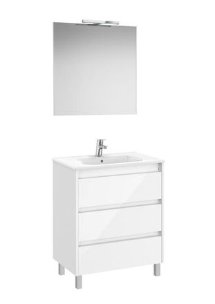 Roca Mueble Lavabo 700mm Tenet 3 Cajones + Espejo Y Aplique Led Blanco Brillo