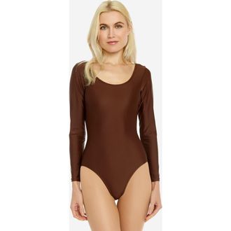 Leveret Womens Long Sleeve Leotard in Brown at Nordstrom, Size Small
