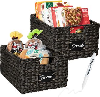 Best Choice Products Set of 2 16in Woven Water Hyacinth Pantry Baskets w/ Chalkboard Label, Chalk Marker