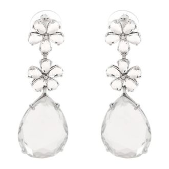 Self Portrait Crystal Flower Tiered Earrings - Dames - Oorbellen - Grijs - ONE Size - Accessoires