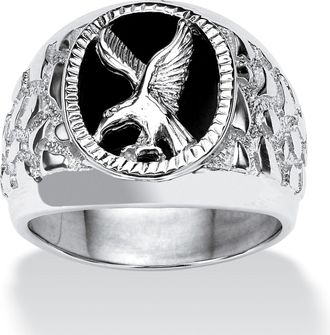 Palm Beach Jewelry Mens Onyx Eagle Nugget Platinum-Plated Ring