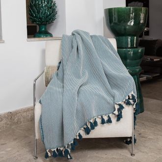 Febronie Manta plaid algod&oacute;n azul petr&oacute;leo 160x250