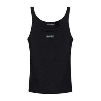 Dolce & Gabbana Sleeveless Tops, female, Black, Size: XS Ribbed Logo Top