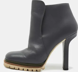 Marni Grey Leather Square Toe Ankle Booties