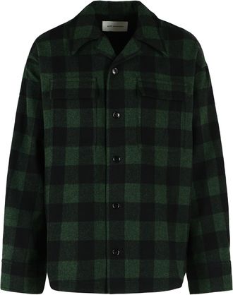 Ami Red Shark Collar Check Wool Overshirt