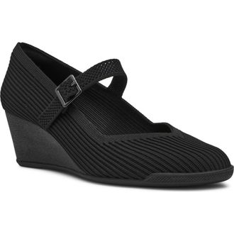 Anne Klein Trixie Wedge Mary Jane Pump in Black Knit at Nordstrom, Size 5.5