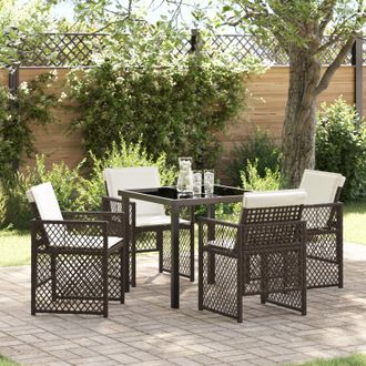 Berkfield Home 5 Piece Garden Dining Set with Cushions Brown Poly Rattan