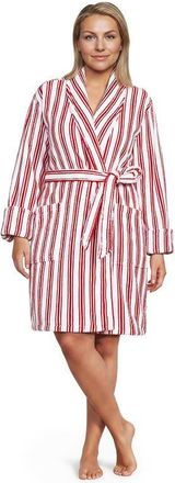 Lands End Plus Size Soft Terry Long Sleeve Knee Length Robe in White/compass Red Stripe at Nordstrom, Size 3X