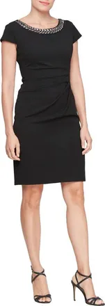 S.L. Fashions Embellished Cap Sleeve Sheath Dress in Black at Nordstrom Rack, Size 18