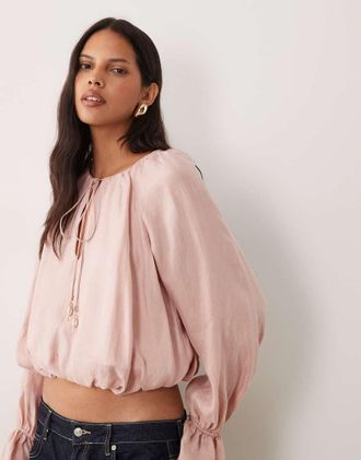 Mango blusa a maniche lunghe con scollo a V rosa pastello