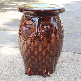 International Caravan Inc Brown Wise Old Owl Ceramic Garden Stool