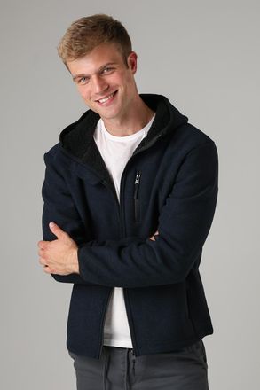 Kensington Eastside Mens Navy Microstriped Fleece Jacket With Hood - Size X-Large