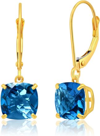 MAX + STONE Solid 10k Yellow or White Gold 8mm Cushion Cut Dangle Gemstone Earrings