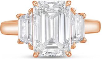 Diana M. Jewels 18kt rose gold lab grown 20ct emerald diamond ring with trapezoids on the sides