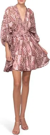 Melloday Printed Smocked Dress in Blush Sage Multi at Nordstrom Rack, Size X-Small