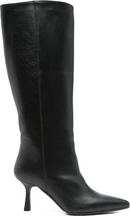 Gisèl moirè 80 mm kalfsleren knielaarzen met puntige neus - Zwart