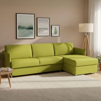 Dmora Sof&aacute; Cama Con Chaise Longue Scordia, Desenfundable, Almacenaje Made In Italy, Hidr&oacute;fugo, Convertible En Cama, 260x160 Cm Verde