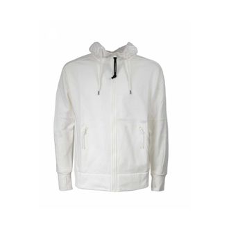 C.P. Company Zip-throughs, male, White, Size: XL Diagonal Raised Fleece Hooded Sweatshirt