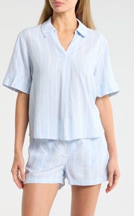 Caslon Stripe Linen Blend Popover Top in Blue- White Rhode Stripe at Nordstrom Rack, Size X-Large
