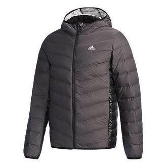 adidas Side Splicing Solid Color hooded down Jacket Gray CV6813