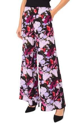 Ted Baker Maya Floral Wide Leg Pants in Rich Black at Nordstrom, Size 14