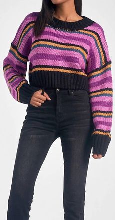 Elan Striped Cropped Sweater In Purple