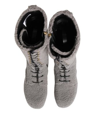Dolce & Gabbana Mens Gray Shearling Lace Up Knee High Boots Shoes Riccio