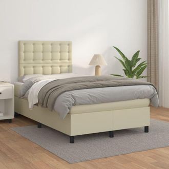 vidaXL Cama Box Spring Con Colch&oacute;n Cuero Sint&eacute;tico Crema 120x200 Cm Vidaxl