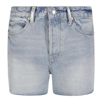 Alexander Wang Mid Rise Relaxed Short met Kristallen Riemlussen - Dames - Denim shorts - Blauw - W25 - Katoen - Korte Broeken