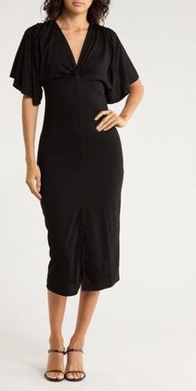 Go Couture Flutter Sleeve Midi Dress in Black at Nordstrom Rack, Size X-Large