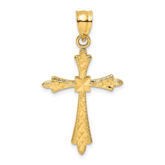 Diamond2Deal 14k Yellow Gold Diamond-Cut Cross Fancy Edges Charm