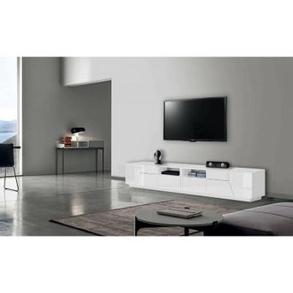 Dmora Dmora - Mueble De Televisi&oacute;n Dfagiol, Aparador Bajo Para Sal&oacute;n Con 4 Puertas, Base Soporte Tv, 100% Made In Italy, Cm 260x43h46, Pizarra Y Arce