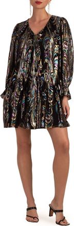 Trina Turk Celestial Long Sleeve Silk Blend Shift Dress in Black Multi at Nordstrom Rack, Size X-Small