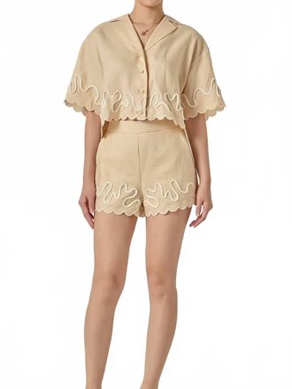 English Factory Wavy Embroidered Crop Shirt In Beige