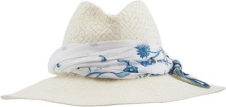 Maison Michel Ladies Beige Kate Scarf-Detail Fedora Hat, Size Large