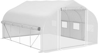 OUTSUNNY 4 x 3(m) Walk-in Tunnel Greenhouse - Roll Up Sidewalls - Mesh Door | TJ Hughes White