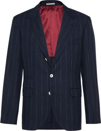 Brunello Cucinelli pinstripe single-breasted blazer - men - Cotton/Virgin Wool - 48 - Blue