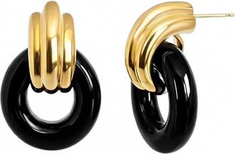 Gold & Honey Womens Donut Door Knocker Earrings In Black