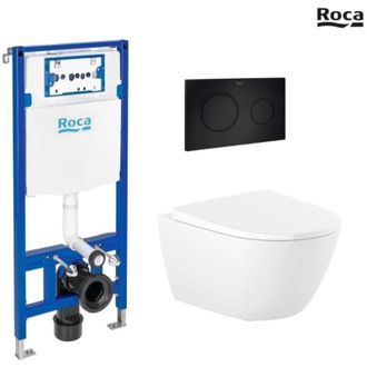 Roca Roca - Bastidor Duplo Cisterna Empotrada Y Pulsador Pl10 Negro Mate Con Inodoro Suspendido Ona