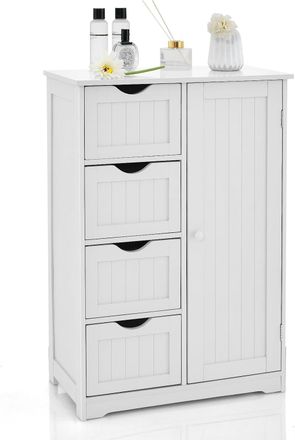 Costway Costway - Armario De Ba&ntilde;o Con 4 Cajones Y 1 Puerta, C&oacute;moda De Ba&ntilde;o, Mueble Ba&ntilde;o Auxiliar Con Cajones Y Estante Ajustable, Armario De Madera Para La Sa