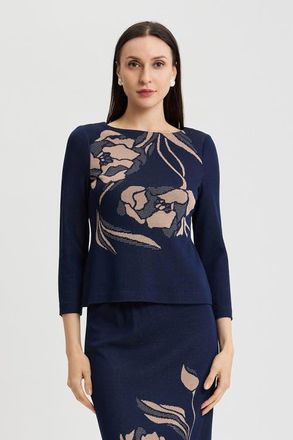 Ming Wang Floral Jacquard Soft Knit Top in Indigo/ivory/warm Taupe at Nordstrom, Size 1X
